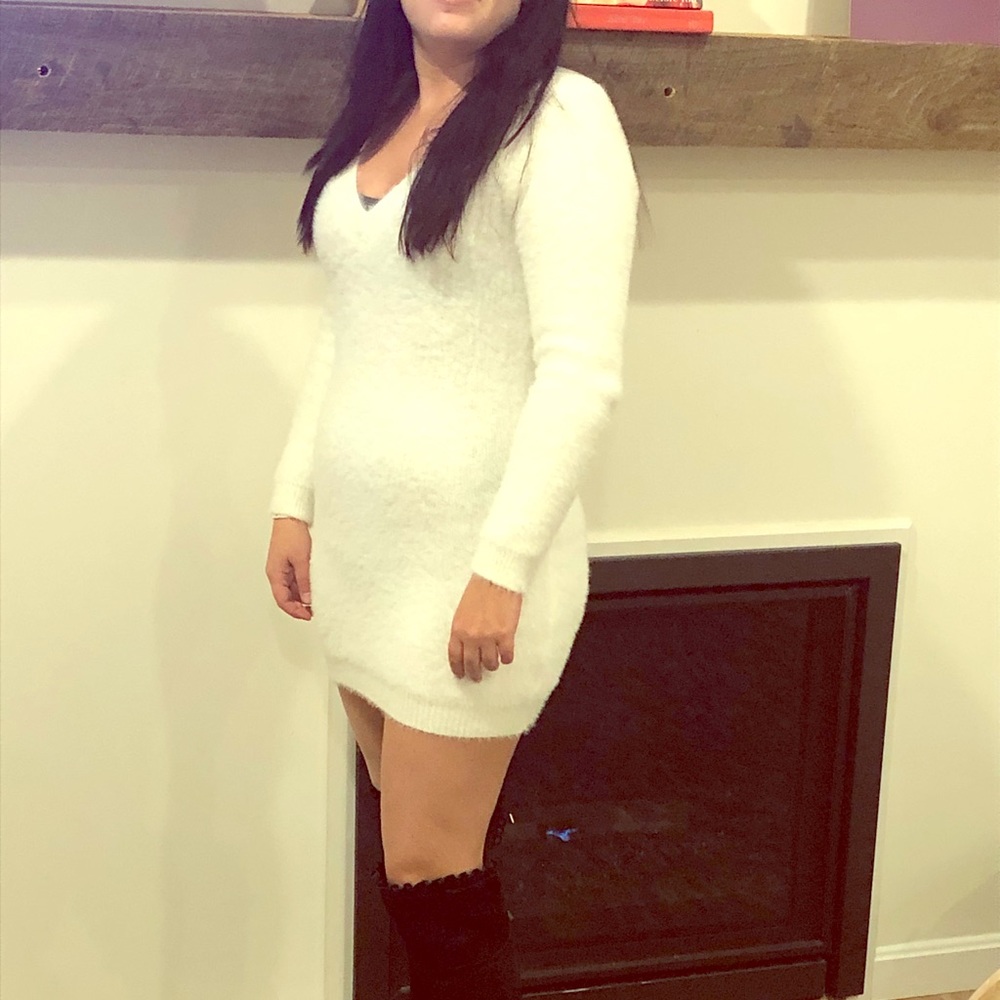 White sweater dress